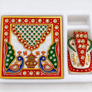 ⁠marble gold plating embroidery pooja choki