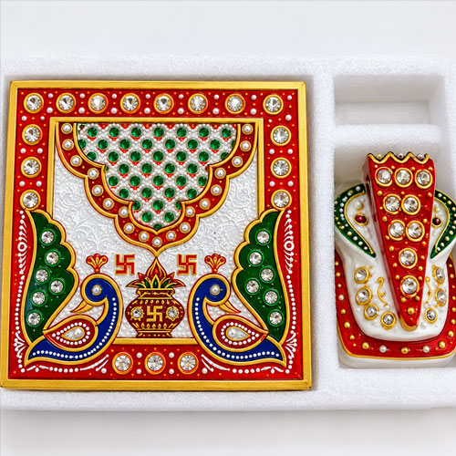 marble gold plating embroidery pooja choki
