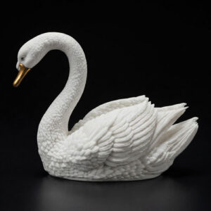 Marble crafted swans pair sculpture