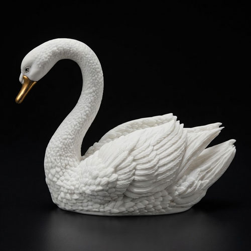 Marble crafted swans pair sculpture