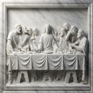 wall mounted marble European having lunch theme sculpture
