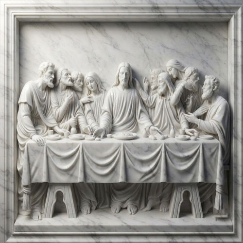 wall mounted marble European having lunch theme sculpture